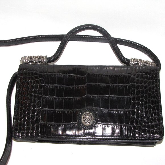 Vintage Brighton Black Leather Crossbody Wallet Purse - Picture 1 of 7